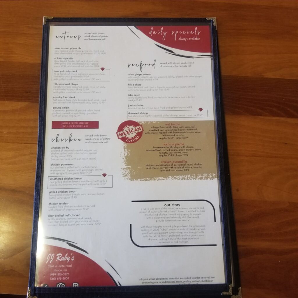 J J Rubys Menu 3